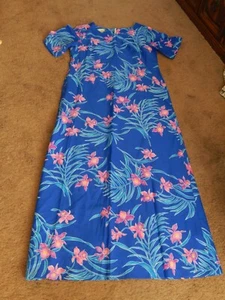 MADE IN HAWAII Bright Floral Polyester Maxi Dress Beach Tropical Retro size 12 - Picture 1 of 7