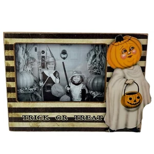 Halloween Photo Picture Frame Trick or Treat Stripe Pumpkin Ghost Costume 4"x6" - Picture 1 of 12