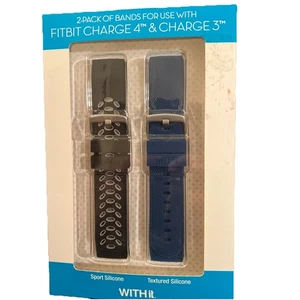 WITHit Bands - 2 Watch Bands for Fitbit Charge 3/4 - Black/Gray & Blue - Picture 1 of 2