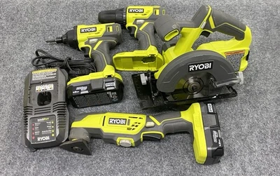 Sierra Ryobi PCL500 de 4 piezas, multiherramienta P343VN, taladro P215 y kit combinado de impacto P235AVN Foto 1 de 4