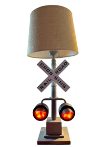 Pottery Barn Kids Railroad Crossing Sign Collectible Lamp w/ Red Flashing Lights - Picture 1 of 7
