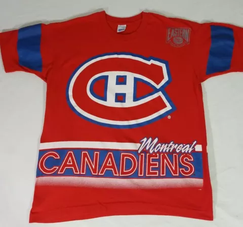 Montreal Canadians All Over Print Salem Sportswear 90s Single Stitch Shirt Men L Cover