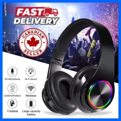 Wireless RGB Headphones Bluetooth Stereo Headset With Microphone for PC Laptop - Image 1 of 4