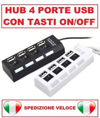 Multipresa 4 Porte USB 2.0 Splitter con 4 interruttori sdoppiatore ciabatta   - Immagine 1 di 4