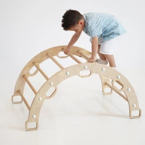 02B9401M Woody Kids Wippe Kletterbogen Holz Klettergerüst Rampe Holzspielzeug - Bild 1 von 3