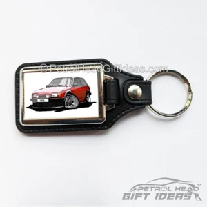 Petrol Head Gift Ideas Cartoon Car Fiesta XR2 MK2 Stylish Faux Leather Keyring - Picture 1 of 12