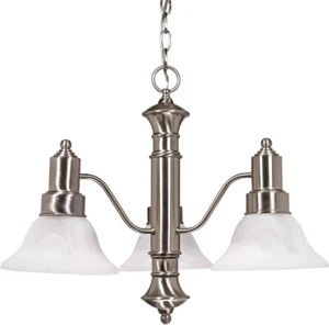 Nuvo Gotham 3 Light LED Brushed Nickel And Alabaster Glass Chandelier Orig $220 - Picture 1 of 1