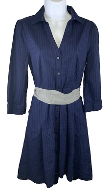 Vestido Camisa Anthropologie Moulinette Soeurs Mujer Talla 6 Azul Rayas Botón Cinturón Foto 1 de 4