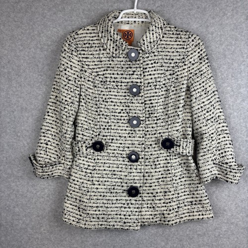 Giacca blazer classica Tory Burch bianco e nero taglia 4 bottoni grandi misto lana