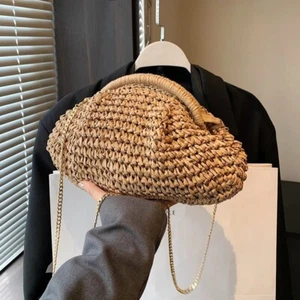 Women’s Straw Crossbody Bag Summer Shell Shoulder Bag Casual Weaving - Picture 1 of 5