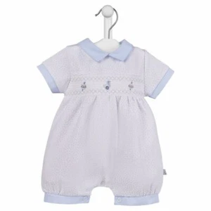 BABY JUNGEN KURZE TROMPLER SPANISCH BLAU GESMOCKT SOMMERSTRAMPLER ANZUG NEUGEBORENE - 12M - Bild 1 von 4