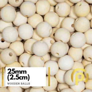 Sfera in legno massello 25 mm (2,5 cm) con foro fai da te arte e artigianato decorazione veloce e gratuito UK - Foto 1 di 4