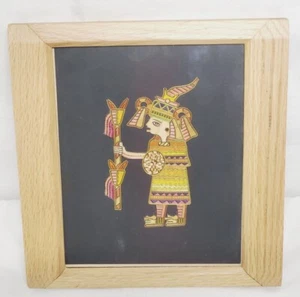 Colorful Mayan Aztec Mexican Folk Art Straw Painting Popote Popotillo Mosaic VTG - Picture 1 of 6