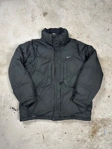 Vintage Y2K Nike Black Down Puffer Jacket Swoosh Big rare - Picture 1 of 15