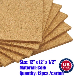 Square Cork Board 12"x12" Corkboards Bulletin Boards Cork Tiles Self-Adhesive - Picture 1 of 8