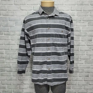Vintage 90s Gitano Mens M Grey Colorblock Striped Long Sleeve Button Front Shirt - Picture 1 of 6