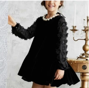 Chasing Fireflies 3D Floral Sleeves Velvet Blue Dress Girls Size 8 - Picture 1 of 9
