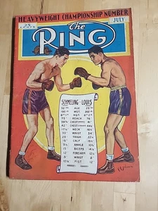 Revista de boxeo Joe Louis vs. Max Schmeling julio 1938 The RING EN MUY BUEN ESTADO ORIGINAL - Imagen 1 de 6