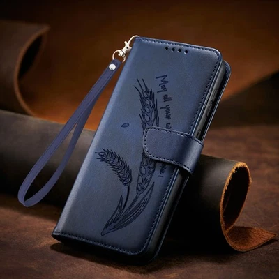 For OnePlus 13R, Luxury Wheat Ear Pressed Flip Leather Wallet Card Cover Case - Image 1 of 4