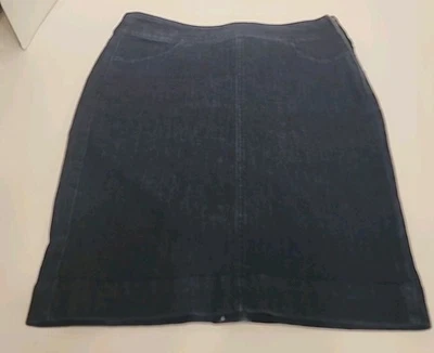 Ann Taylor Loft Blue Denim Skirt 6P Dark Wash Side Zip Front Pockets EUC Slit - Image 1 of 4