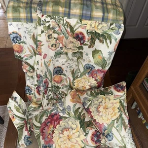 Vintage Vorhänge nach Maß Gefütterte Vorhänge Blumen & Karo 2 passende Dekokissen - Bild 1 von 8