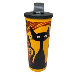Tupperware Halloween Tumbler Plastic Glass Spooktacular Orange Black Cat NEW - Picture 1 of 9