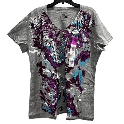 JMS gray pink purple floral whimsy dress tee NWT plus sz 1X 16W - Image 1 of 4