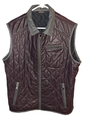 PAUL STUART BEAUTIFUL DEEP PLUM 100% 羊皮绗缝绅士背心 XL — 第 1/4 张图片