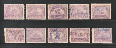 Scott # R167, Used, 5¢ Documentary Battleship, 10 Different Hand-Stamped Cancels - Image 1 of 2