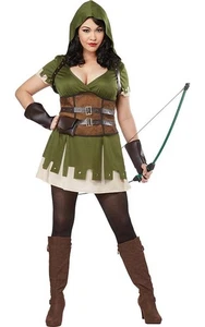 LADY ROBIN HOOD PLUS SIZE ADULT WOMENS DRESS UP WARRIOR ARCHER HALLOWEEN COSTUME - Picture 1 of 2