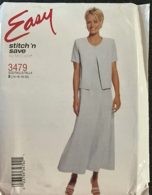 McCalls 3479 Easy Stitch n Save Misses Size 14-20 Dress & Jacket Sewing Pattern - Image 1 of 2