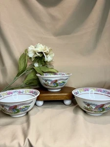 Vintage Japanese Or Chinese Bowls Floral Dragon Set Of 3    275F - Picture 1 of 11