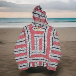 Baja Joe Mexican Pullover Hoodie Striped Drug Rug Poncho Kanga Pocket Size S - Picture 1 of 13