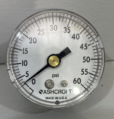 0-60 PSI Pressure Gage, Face 1-1/2 Inch, 1/8 NPT Back, Steel Case - Image 1 of 2