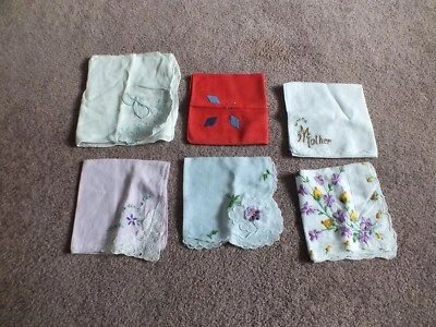 Ladies Handkerchief Set 6 Floral Embroidery Applique "G" "Mother" Monogram 11-13 - Image 1 of 3