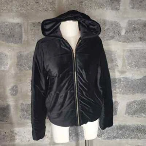 Chaqueta con Capucha Ralph Lauren Talla S Vintage Negra Acolchada Terciopelo Cremallera Frontal - Imagen 1 de 7