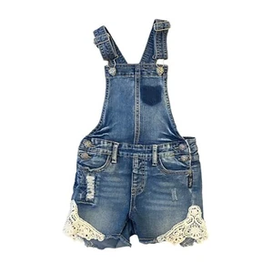 Silver Jeans NISHA Stretch Bib Overall Denim Shorts Girls Size 6X w Lace - Picture 1 of 9