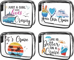 4 Pcs Cruise Vacation Cosmetic Bags Clear Makeup Bag Toiletry Bag PVC Beach Bag - Picture 1 of 11