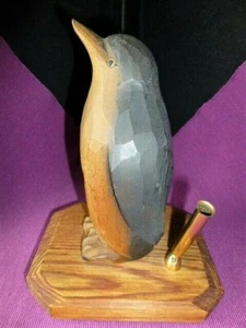 RARE VTG KADIAN CRAFTS LTD CANADA HAND CARVED WOOD PENGUIN FIGURINE PEN HOLDER  - Picture 1 of 12