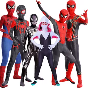 Halloween Spiderman Kids Men Costume Venom Carnage Miles Gwen Cosplay Jumpsuit - Picture 1 of 52