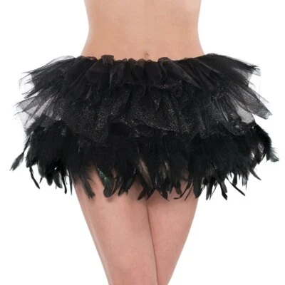 Black Feather Tutu Skirt Bird Fancy Dress Up Halloween Adult Costume Accessory - Image 1 of 2