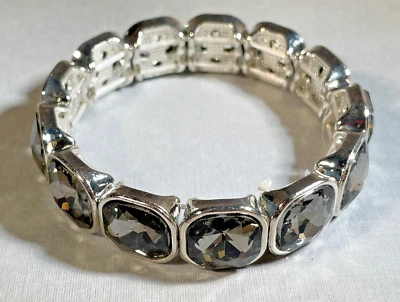 Gray Square Rhinestone Stretch Bracelet Silver Flush Fashion Jewelry NEW - Image 1 of 4