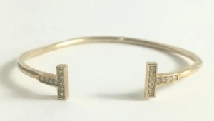 CZ Gold Tone T Cuff Bracelet has a bend - Picture 1 of 9