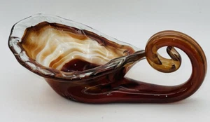 Sooner Art Glass Dish Sleigh Cornucopia Leaf Shape 7.5”l 5”w - Picture 1 of 6