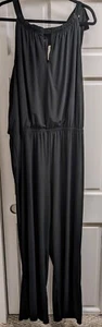 Emma & Michele Plus SZ 3X Wide Leg Black Halter Jumpsuit-Tie at Neck-Keyhole-EUC - Picture 1 of 9