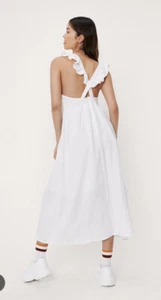 Nasty Gal Kreuz Rücken strukturiert Baumwolle Leinen Maxikleid in weiß groß UVP £ 50 BRANDNEU MIT ETIKETT - Bild 1 von 5