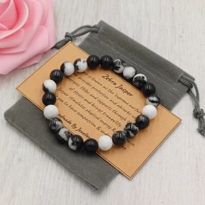 ZEBRA JASPER Bracelet Stretch Handmade + Gift Bag & Card Crystal Gemstone 6/8mm - Picture 1 of 11