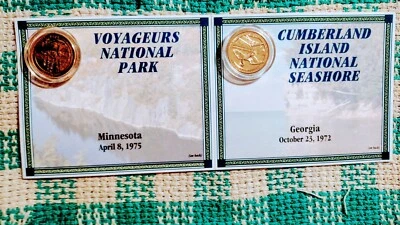 LOT of # 2 GOLD PLATED QUARTERS MINNESOTA & GEORGIA NATIONAL PARKS - Image 1 of 4
