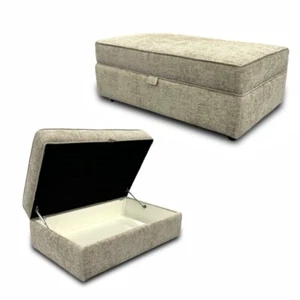 Furniture Village ‘Oyster Bay’ Enzo Stone Woven Fabric Storage Footstool NEW - Picture 1 of 5