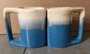 Rodolfo Padilla Mexico Glazed Dripware Stoneware Stacking Coffee Mugs Set 2 Blue - Picture 1 of 6